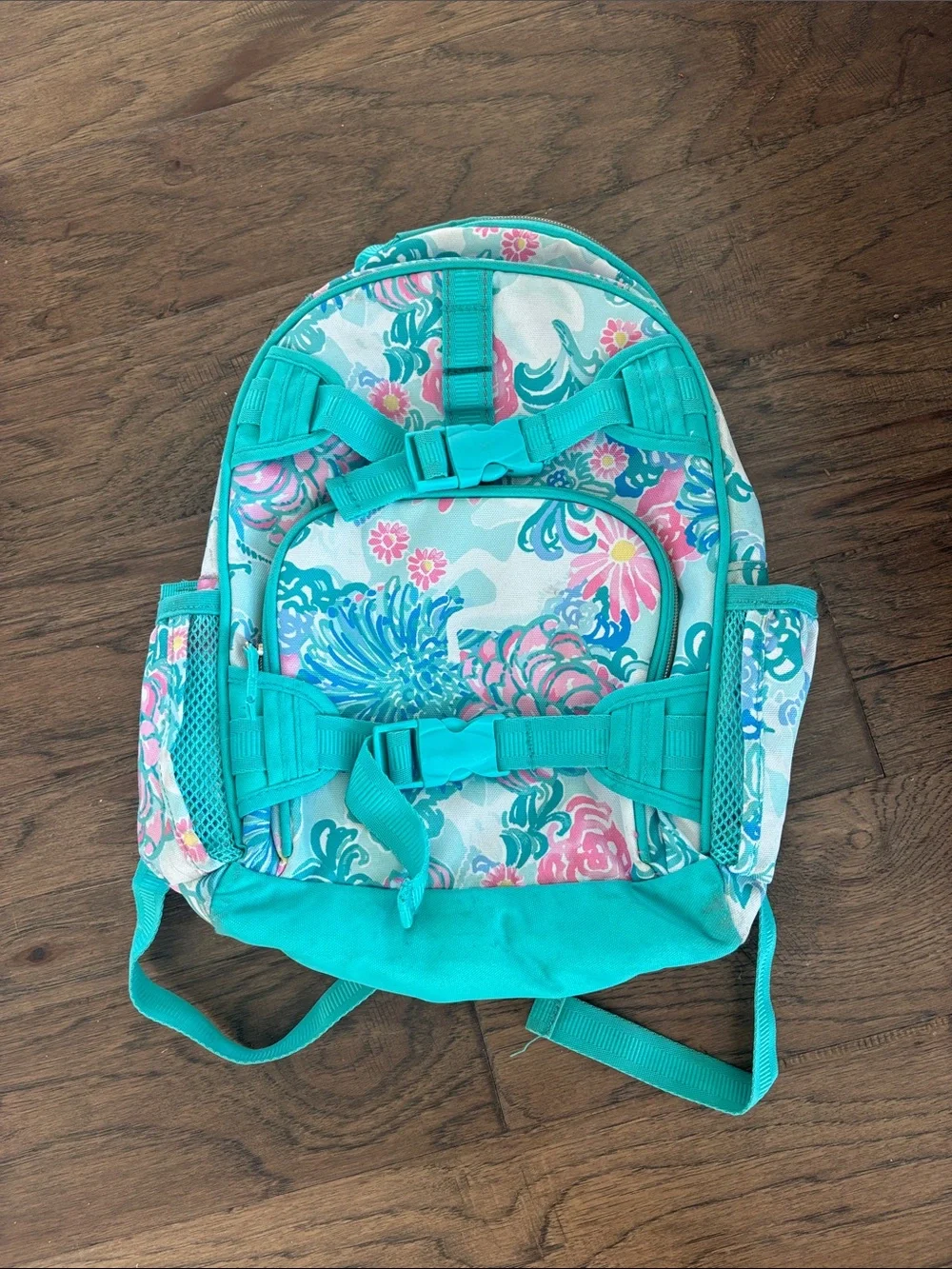 Pottery Barn Lily Pulitzer Kids Floral Teal Backpack - Turquoise Floral Print